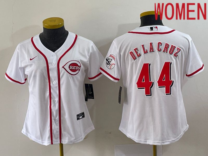 Women Cincinnati Reds 44 De La Cruz White Nike 2023 Game MLB Jersey1